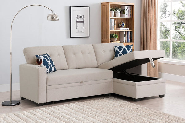English Elm Convertible Upholstered Sectional Sofa with Pull-out Chaise Sleeper and Storage B2730S00002