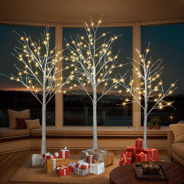 English Elm Set of Lighted Birch Tree with 216 Warm White LEDs, 3-Sizes 4/5/6FT, Indoor/Outdoor Romantic Decor N710P181843Y