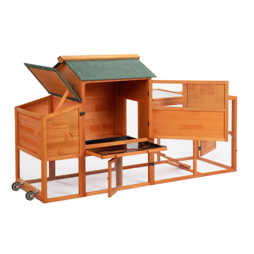 English Elm Portable Pinewood Chicken Coop with Nesting Box Run and Wheels for Backyard Flocks Orange W2181P356215