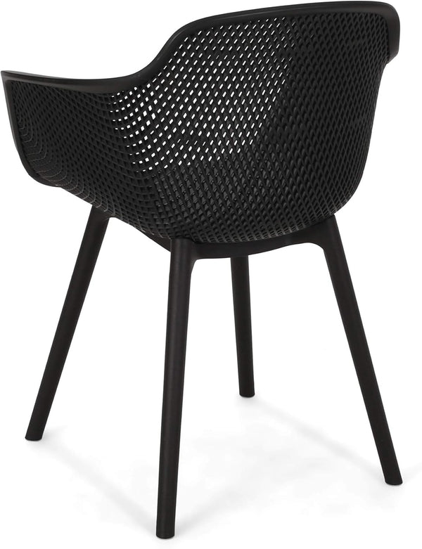English Elm Christopher Knight Home® - LOTUS Outdoor Dining Chairs Set of 4 – Weather-Resistant Polypropylene with Diamond Pattern Comfort and Durability Black 26.75 L x 26.5 W x 24 H N776P243064B