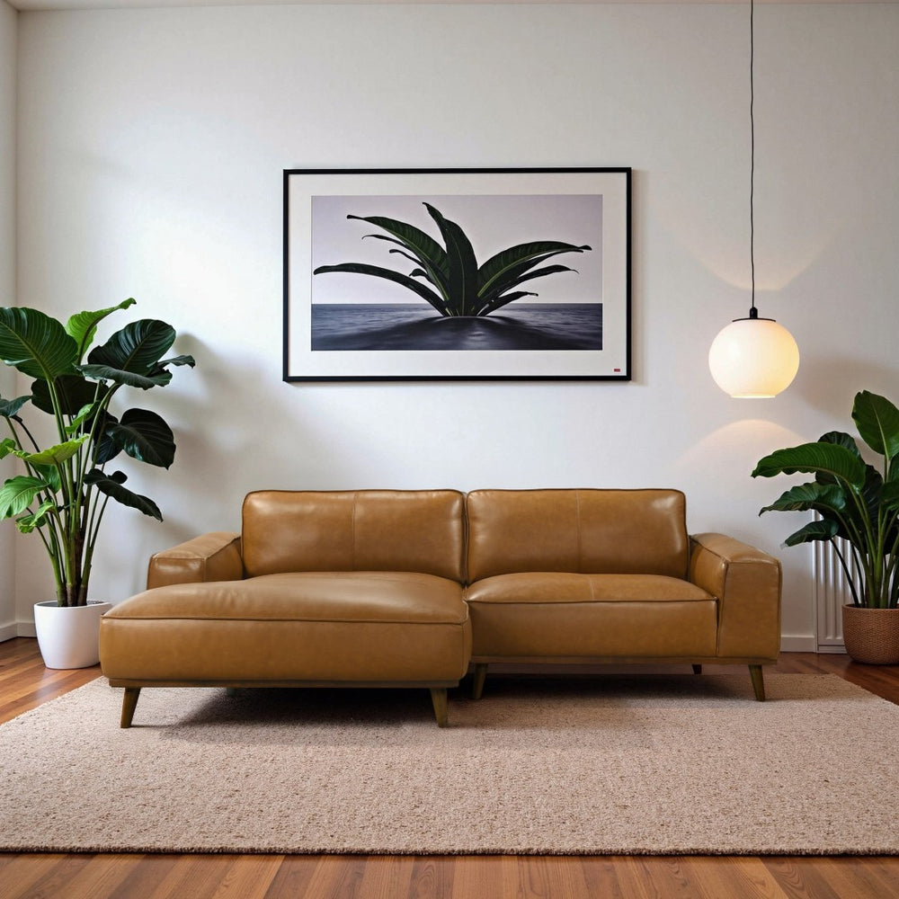 English Elm Kerrville Top Grain Leather Left Chaise Sectional Mid Century Walnut Leg Sofa B183S00214