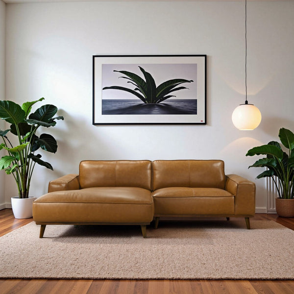 English Elm Kerrville Top Grain Leather Left Chaise Sectional Mid Century Walnut Leg Sofa B183S00214
