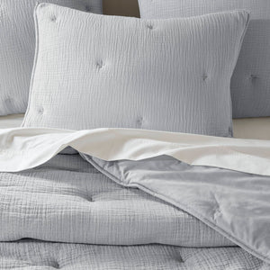 JLA Home Harbor House Blue - Cotton Crinkled Muslin Quilted Set with Embroidered Tacking, Lightweight 250gsm Fill, OEKO‑TEX Certified Blue HH13-1883