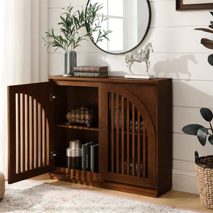 English Elm Mid Century Modern Fluted Sideboard Cabinet With Outlet Holes - Stylish Storage For Living Spaces W1801P362150