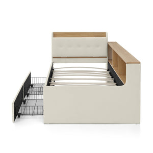 English Elm Twin Size Velvet Day Bed With Storage Drawers, Wireless Charging & Led Lights - Elegant & Functional W1413S00109-GIGA