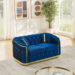 English Elm 62.6 Inch Chesterfield Velvet Loveseat with Gold Steel Trim Button Tufted Luxury Seating Navy Blue W1191S00092