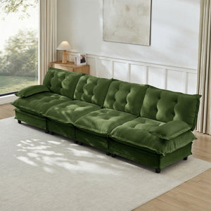 English Elm 138" Modular Cloud Sectional Sofa Deep Seat Chenille Upholstery for Living Room Green W714S01731