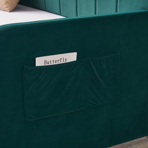 English Elm Twin Upholstered Daybed with Trundle Sofa Bed for Guest Room, Pine Wood Frame, Velvet Upholstery, Sturdy Slat Support and Full-Length Comfort Emerald W1361S00024