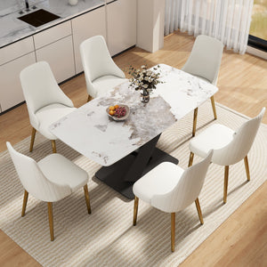English Elm 63"Modern Elegant Artificial Stone Dining Table With Black Metal Legs - Seats 6, Easy Maintenance W1535S00536