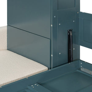 English Elm Queen Murphy Bed with L-shaped Velvet Sofa Storage Cabinets for Studio Living Green LP000765AAA-1
