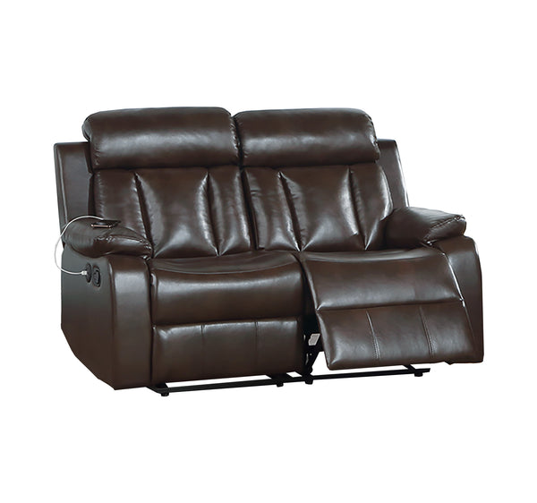 English Elm Recliner Manual Motion Loveseat with USB Ports, Gel Leatherette, Plush Pillow Arms & Vertical Stitching B089P240474