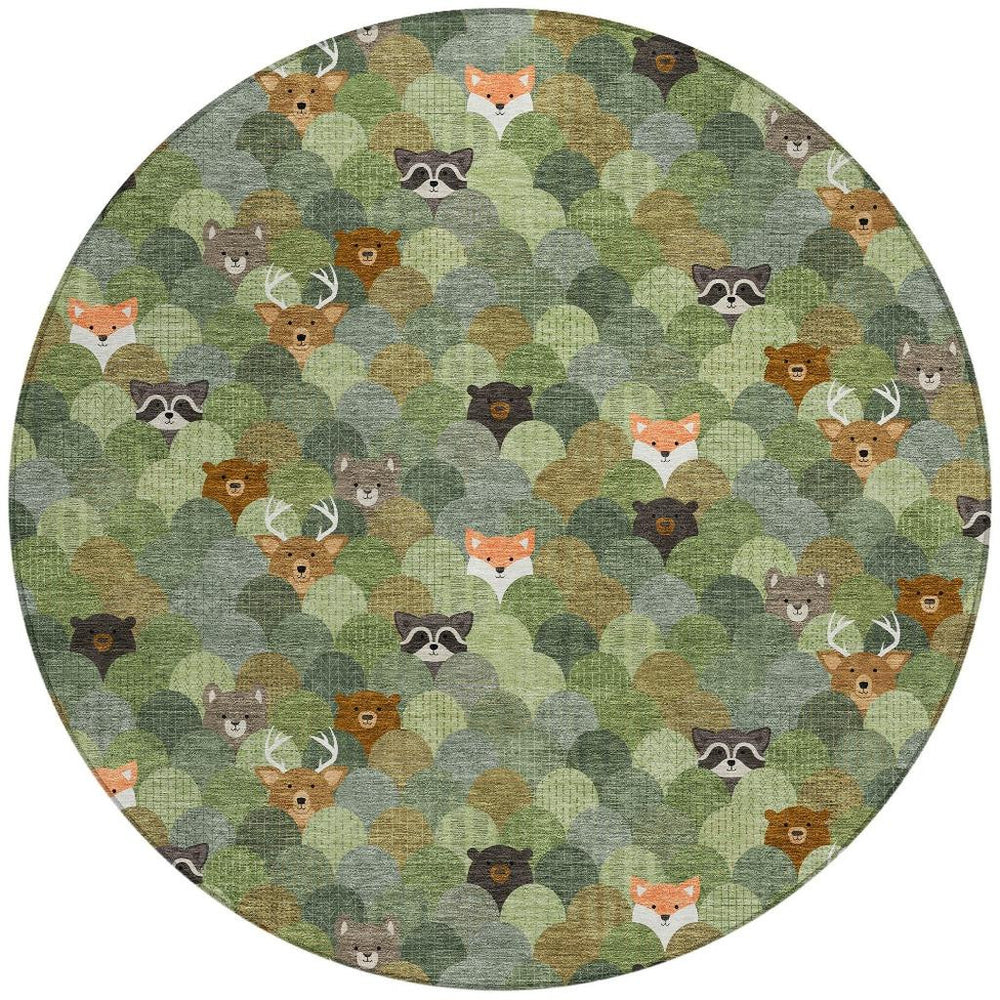 8 Ft Round Cactus Motif Polyester Area Rug Washable Indoor Outdoor Patio Use