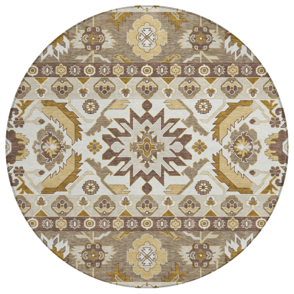 8 Ft Round Cactus Pattern Polyester Area Rug Machine Washable for Patio and Entryway