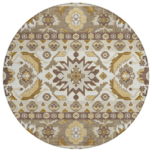 8 Ft Round Cactus Pattern Polyester Area Rug Machine Washable for Patio and Entryway