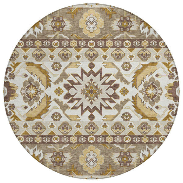 8 Ft Round Cactus Pattern Polyester Area Rug Machine Washable for Patio and Entryway