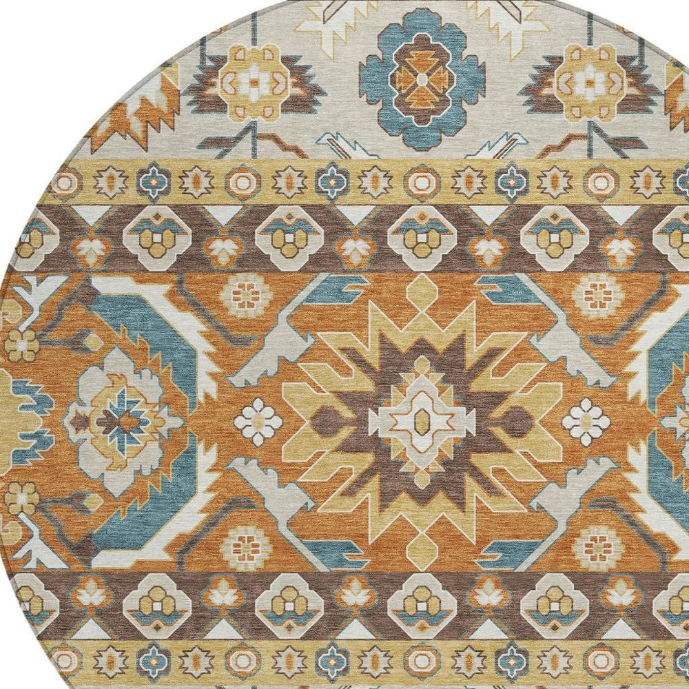 HomeRoots 8 Ft Round Cactus Polyester Area Rug Machine Washable Indoor Outdoor Patio Use 732055