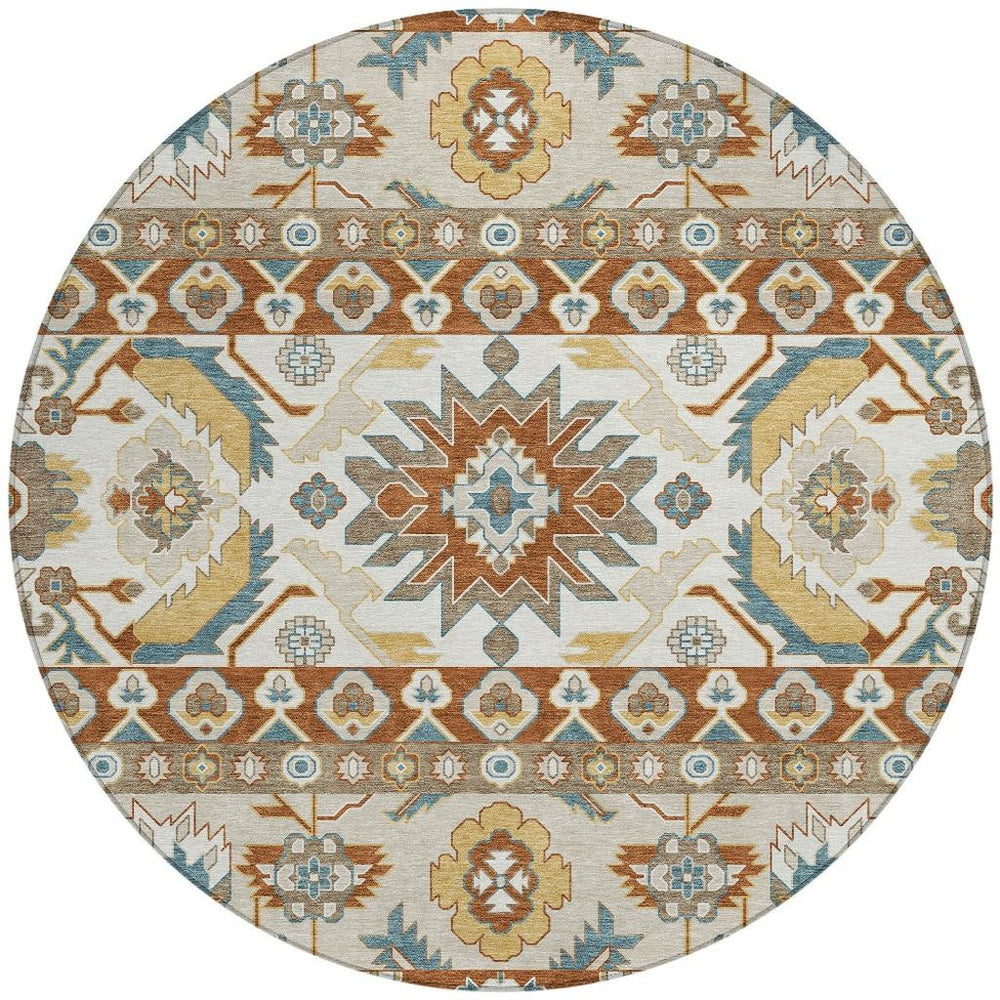 8 Ft Round Cactus Geometric Polyester Area Rug Washable for Patio and Foyer