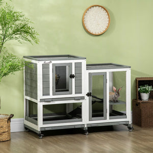 English Elm Pawhut Three Story Fir Wood Rabbit Hutch with Ramps Wheels and Removable Trays W2225P229221