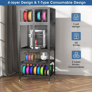 English Elm 3d Printer Cabinet Acrylic Doors Metal Frame Filament Spool Storage Studio Office W3190P305793