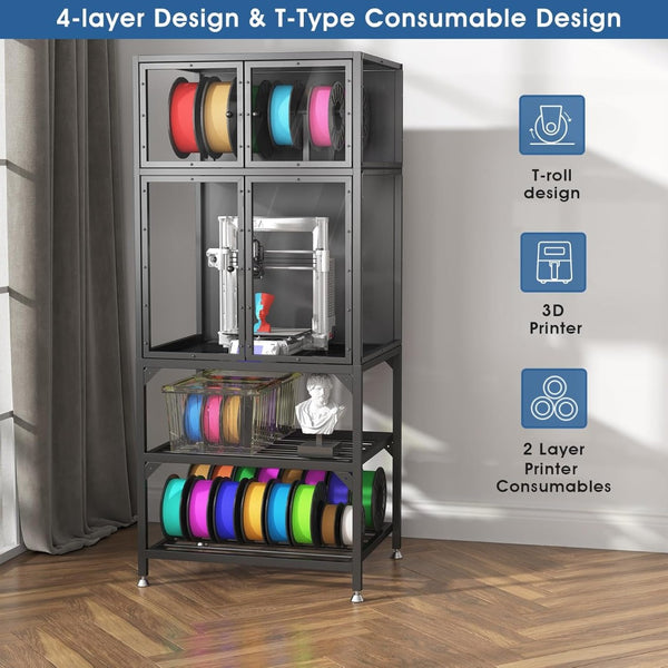 English Elm 3d Printer Cabinet Acrylic Doors Metal Frame Filament Spool Storage Studio Office W3190P305793