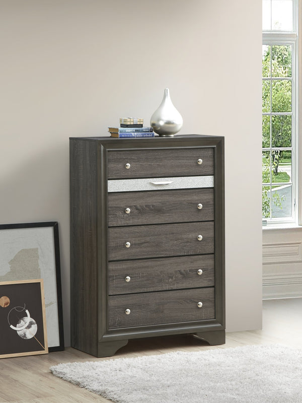 English Elm Madrid 6-Drawer Chest with Felt-Lined Full-Extension Drawers, Modern Laminate Wood Grain Finish Gray 56 L x 37 W x 20 H B078P285996