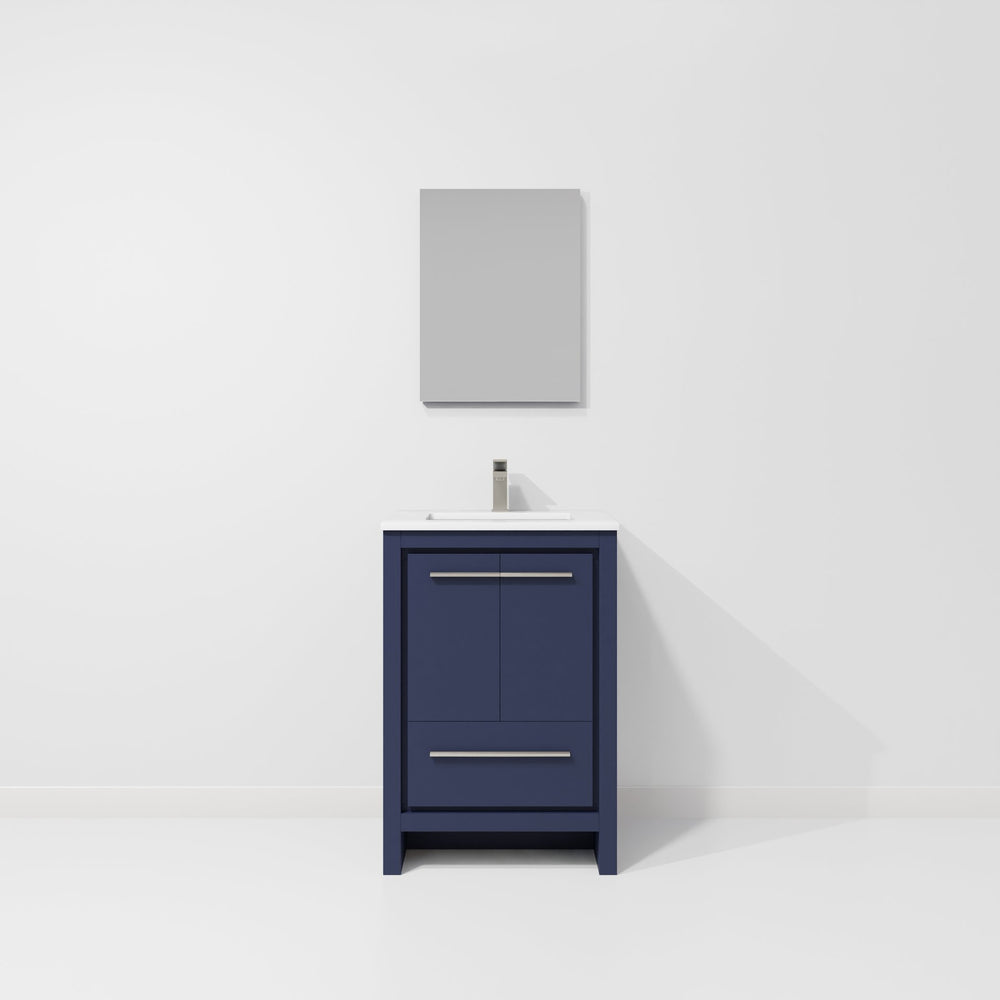 English Elm Navy Blue Single Bath Vanity With Quartz Top, Gun Metal Faucet & 18" Mirror For Modern Spaces B2731S02025