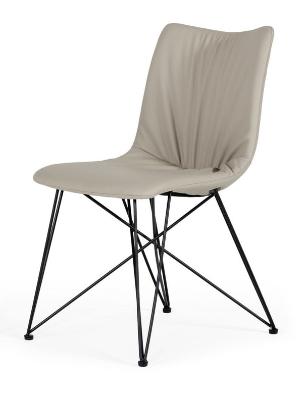 VIG Furniture Naomi Grey Leatherette Dining Chairs Set Of 2 — Sculptural Creased Back, Interlaced Black Metal Legs, Durable Finish VGEWF3205AA-GRY