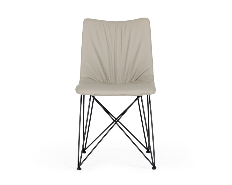 VIG Furniture Naomi Grey Leatherette Dining Chairs Set Of 2 — Sculptural Creased Back, Interlaced Black Metal Legs, Durable Finish VGEWF3205AA-GRY
