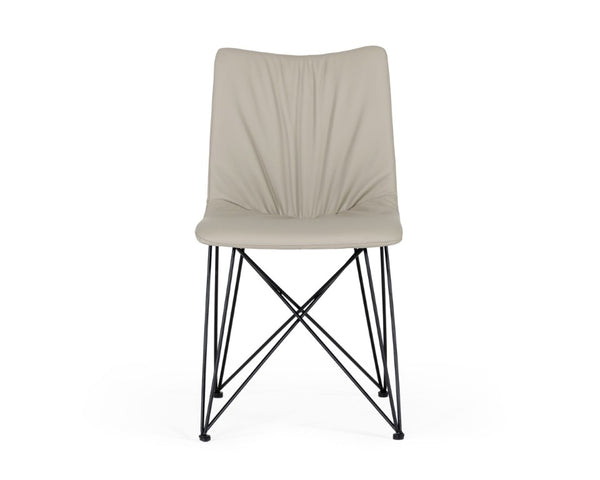VIG Furniture Naomi Grey Leatherette Dining Chairs Set Of 2 — Sculptural Creased Back, Interlaced Black Metal Legs, Durable Finish VGEWF3205AA-GRY