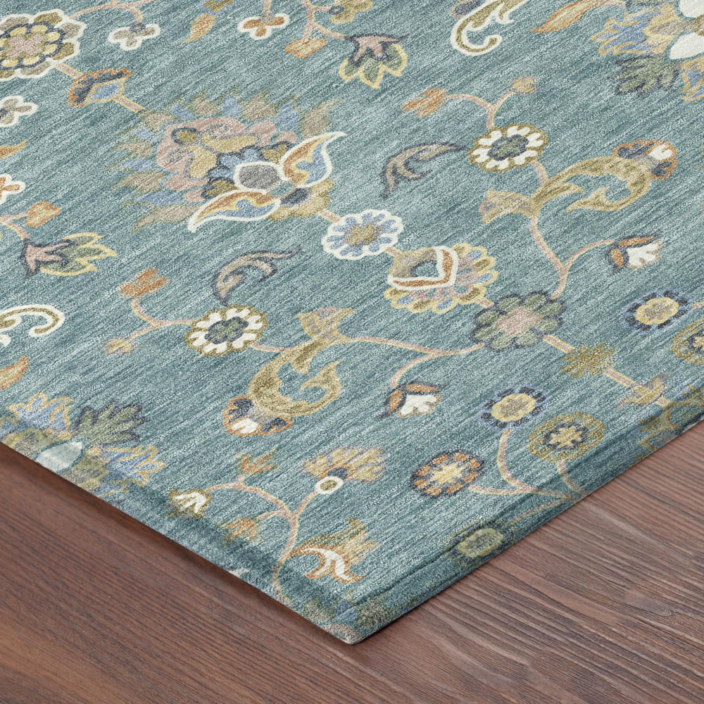 5x8 Abstract Watercolor Area Rug Teal Taupe Washable Polyester Indoor Outdoor