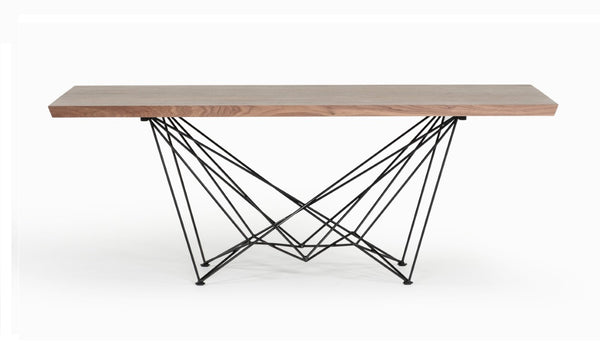 VIG Furniture Naomi Walnut Dining Table With Geometric Black Metal Base — Seats 6, Warm Wood-Grain Top, Modern Design VGEWF2203AA