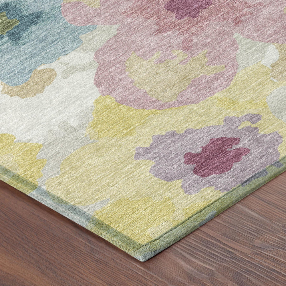 5 X 8 Floral Polyester Area Rug Washable Traditional Ivory Beige Indoor Outdoor