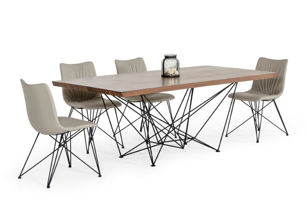 VIG Furniture Naomi Walnut Dining Table With Geometric Black Metal Base — Seats 6, Warm Wood-Grain Top, Modern Design VGEWF2203AA