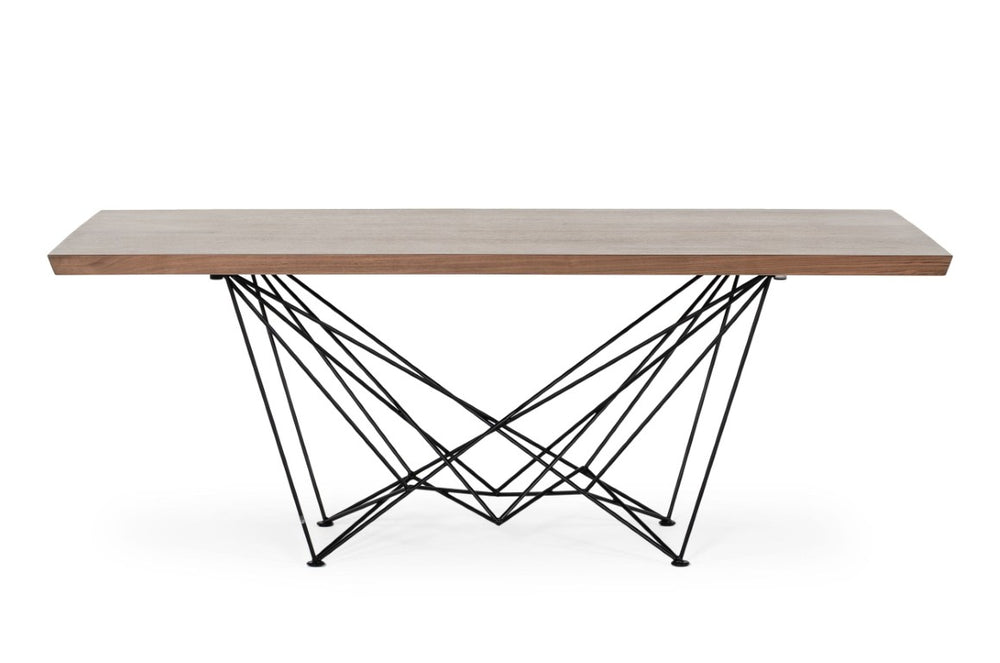 VIG Furniture Naomi Walnut Dining Table With Geometric Black Metal Base — Seats 6, Warm Wood-Grain Top, Modern Design VGEWF2203AA