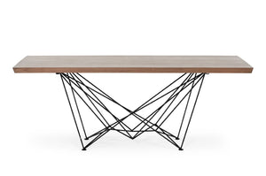 VIG Furniture Naomi Walnut Dining Table With Geometric Black Metal Base — Seats 6, Warm Wood-Grain Top, Modern Design VGEWF2203AA