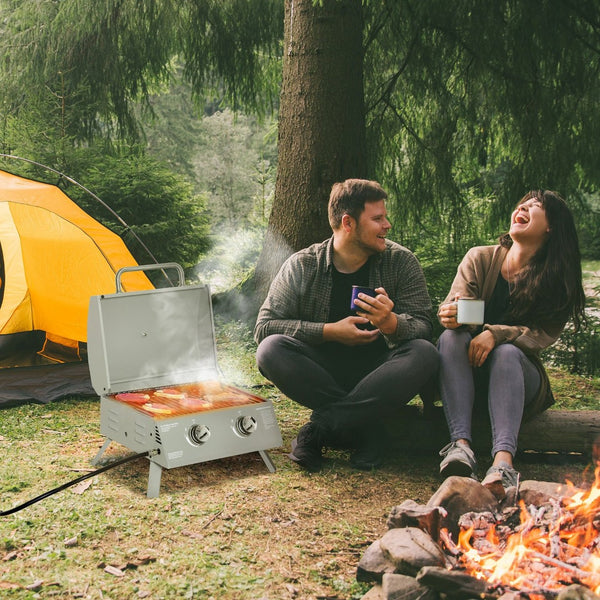 English Elm Outsunny Dual Burner Propane Tabletop Grill Foldable Portable Bbq for Camping W2225P200825