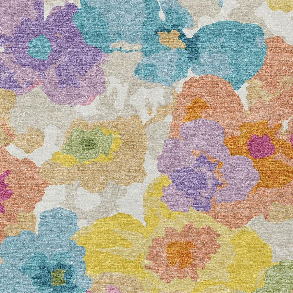 HomeRoots 9x12 Floral Polyester Area Rug Washable Stain Resistant for Indoor Outdoor Use 732203