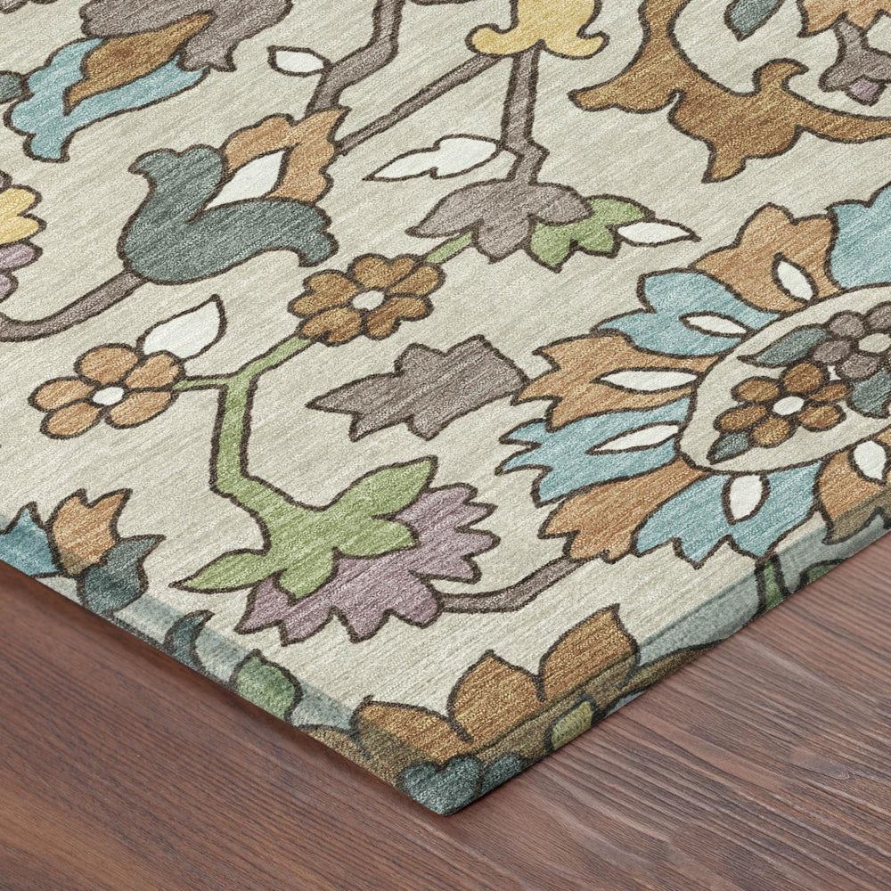 Floral Polyester Area Rug Washable Beige Orange Indoor Outdoor Patio and Family Room Use