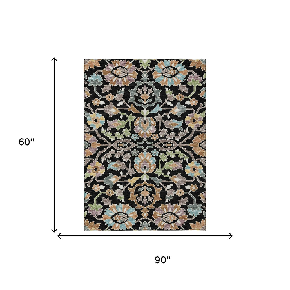 Floral Polyester Area Rug Washable Indoor Outdoor Low Pile Classic Accent for Any Room