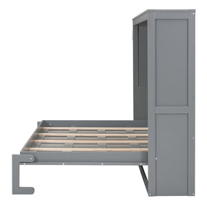 English Elm Full Size Murphy Wall Bed with Cabinet Dual Piston Folding Mechanism for Studio Spaces Gray LP000664AAE-2