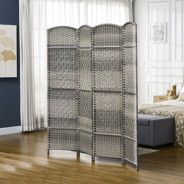 English Elm Homcom 4 Panel Folding Privacy Screen, Hand-Woven Wood Room Divider For Stylish Home Office & Bedroom W2225P217941