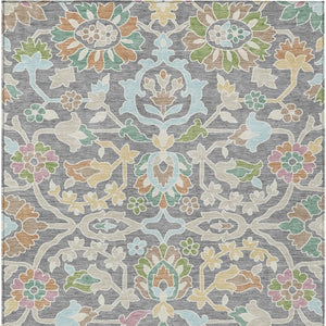 Floral Polyester Area Rug Machine Washable Low Pile for Indoor Outdoor Living Spaces