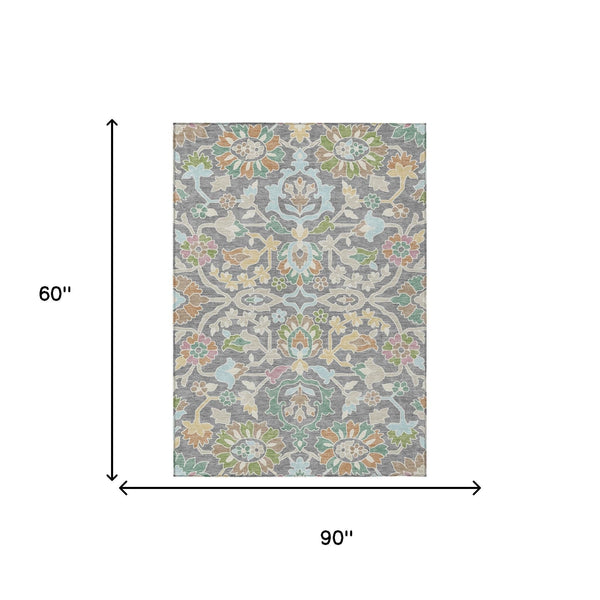Floral Polyester Area Rug Machine Washable Low Pile for Indoor Outdoor Living Spaces