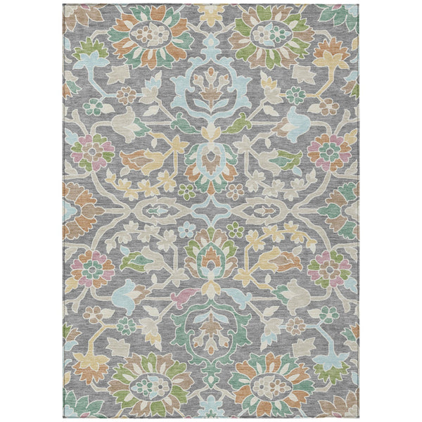 Floral Polyester Area Rug Machine Washable Low Pile for Indoor Outdoor Living Spaces