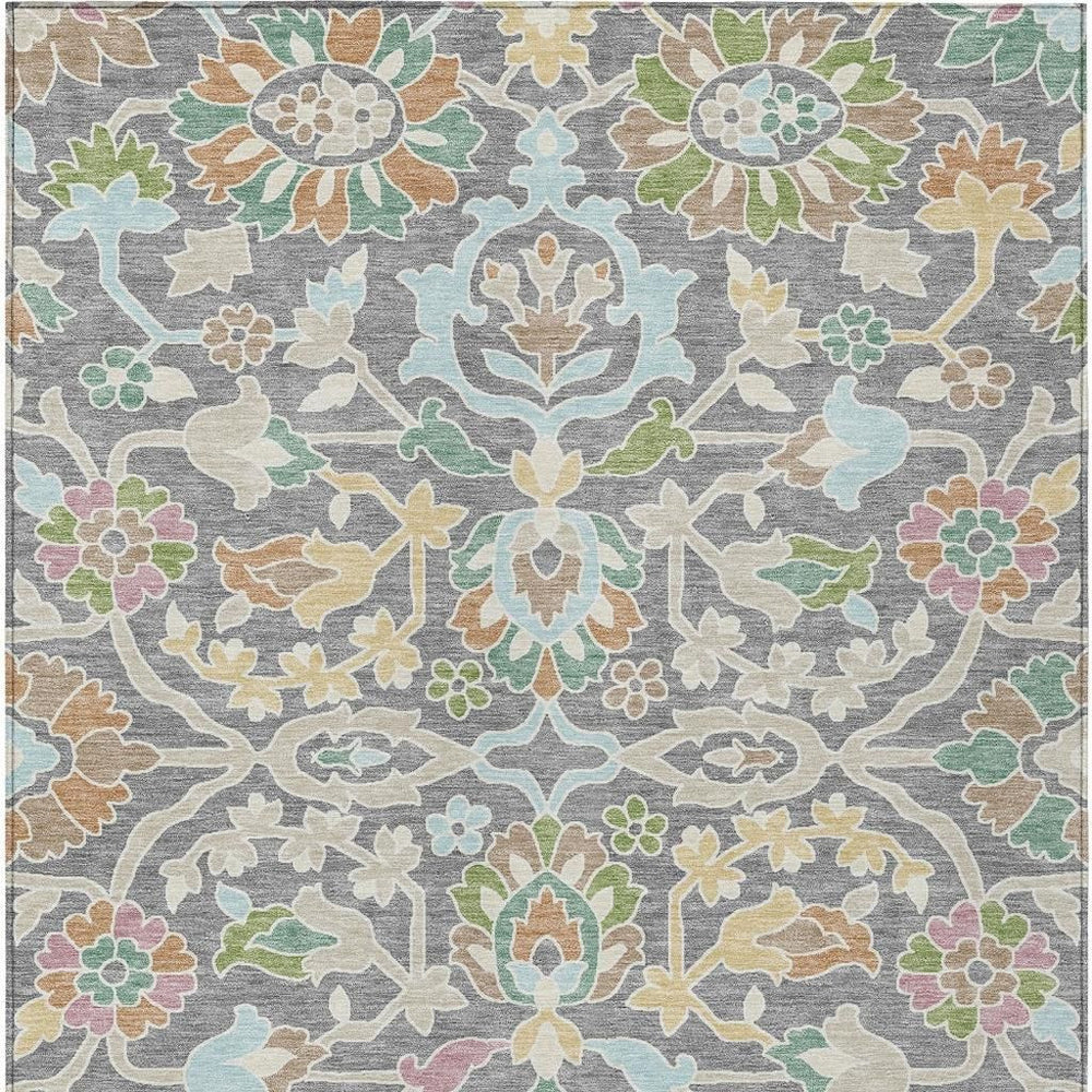 HomeRoots Floral Polyester Area Rug Machine Washable Low Pile for Indoor Outdoor Living Spaces 8' x 10' 732238