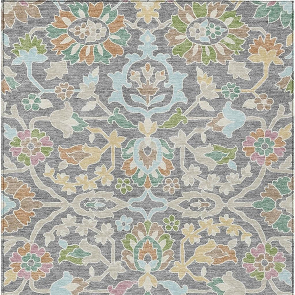 Floral Polyester Area Rug Machine Washable Low Pile for Indoor Outdoor Living Spaces