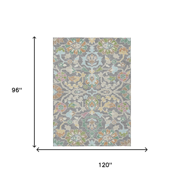 Floral Polyester Area Rug Machine Washable Low Pile for Indoor Outdoor Living Spaces