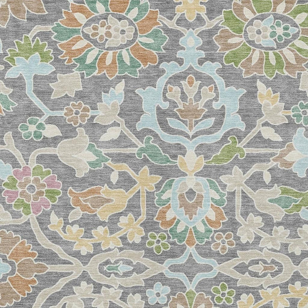 Floral Polyester Area Rug Machine Washable Low Pile for Indoor Outdoor Living Spaces