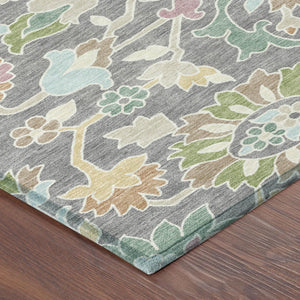 Floral Polyester Area Rug Machine Washable Low Pile for Indoor Outdoor Living Spaces