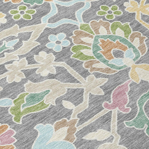 Floral Polyester Area Rug Machine Washable Low Pile for Indoor Outdoor Living Spaces